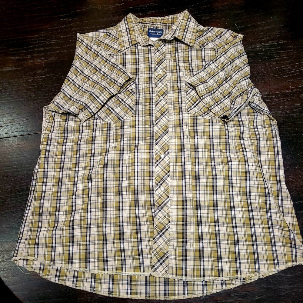 VTG Wrangler Western Pearl Snap Button Up Men's Plaid Size 2XL Short Sleeve